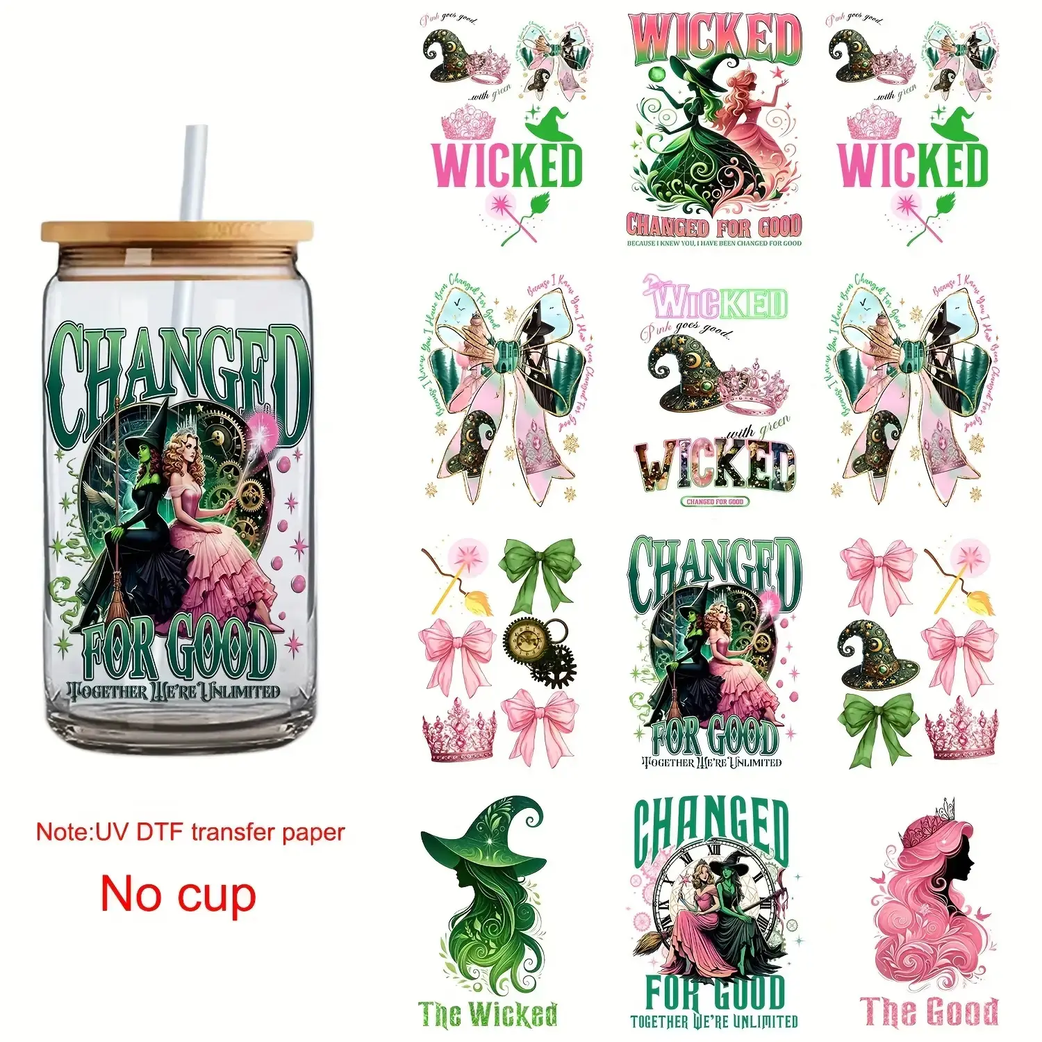 12 pictures, Aesthetic Stickers, Fantasy Princess and Witch Theme UV DTF Transfer Stickers Waterproof Durable Stickers for 16 oz Garage bottles, travel cups, perfect for crafts, gifts and campus decorations