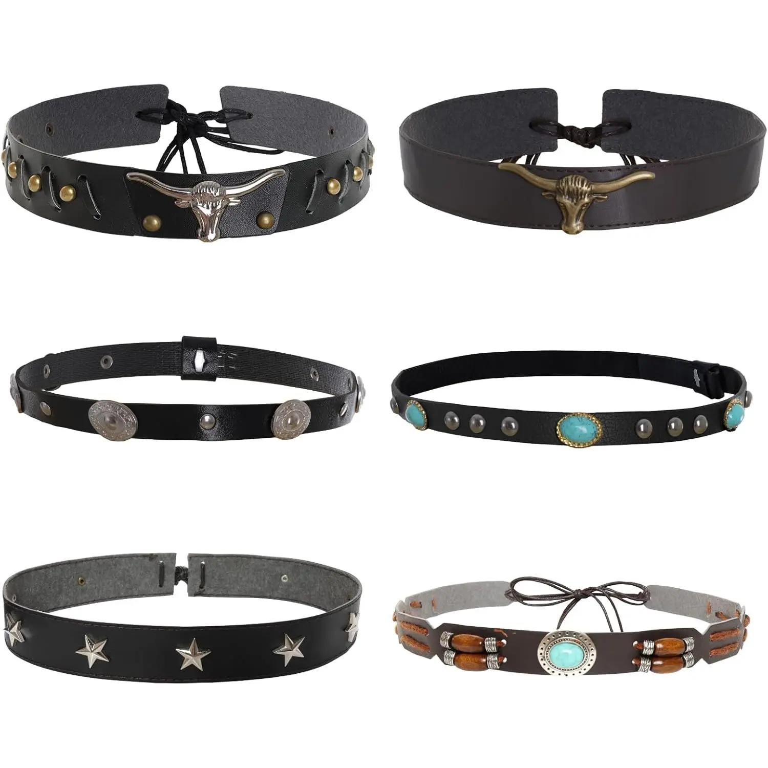 6 Pcs Leather & Beaded Western Hat Bands, Outdoor Hat Accessories for Women & Men
