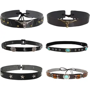 6 Pcs Western Hat Bands Leather & Beaded Cowboy Accessories for Women & Men