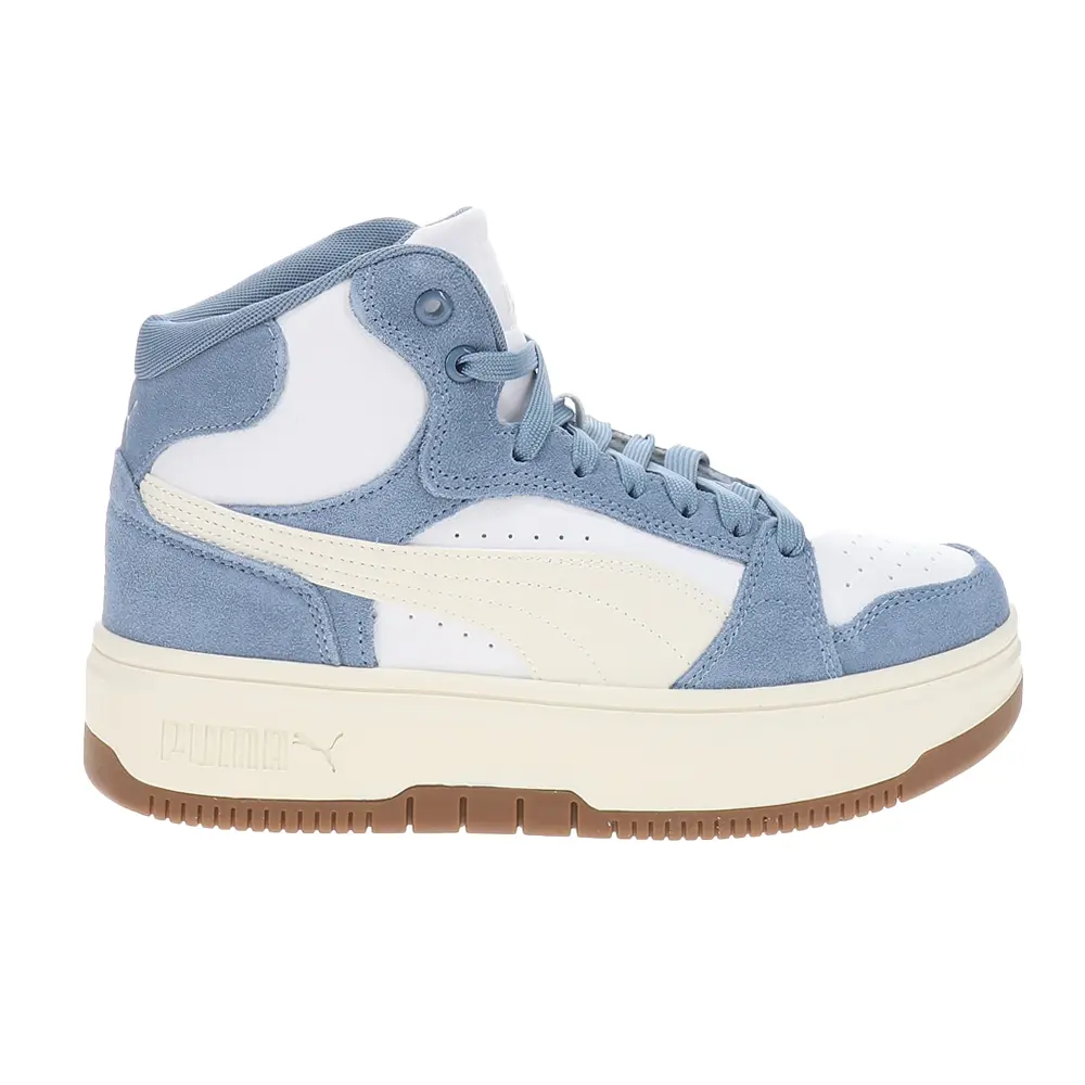 PUMA Womens Rebound Femme Mid Suede Platform Sneakers Shoes Casual - Blue, White