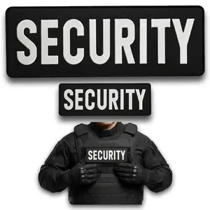 2Pcs Security Patch Set, Embroidered Hook and Loop Security Patches for Jackets, Uniform, Tactical Vest, Backpack, Guard Accessories, Black, 3.5x9.8", 1.75x4.8"