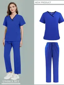 Summer Thin Unisex Loose and Comfortable Short Sleeve Trousers Pet Grooming Salon Hospital Workwear Two-piece Set