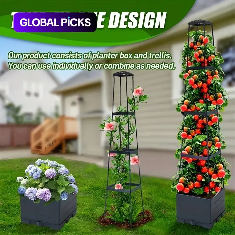 Three-Layer/Four-Layer Garden Stands, Heavy-Duty Adjustable Height Planter Rack, Elevated Planting Boxes, Plant Risers For Pots Outdoor, Outdoor Tomato Strawberry Flower Climbing Stand