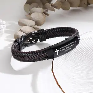 Christian Gifts for , Adjustable Braided Leather  with Bible Verse Joshua 1:9, Religious Faith , Be Brave Be Fearless Engraved, Spiritual Encouragement Gift for Dad Husband Son Boyfriend