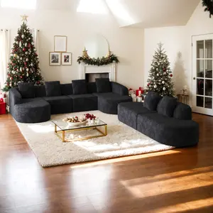 Eyisean 111.8" L-shaped Curved Sectional Sofa with Chaise, 6-Seater Luxury Polyester Modular Sectional Sofa, 6 Pillows Included, Boneless Couch with Curved Backrest for Living Room, No Assembly Required