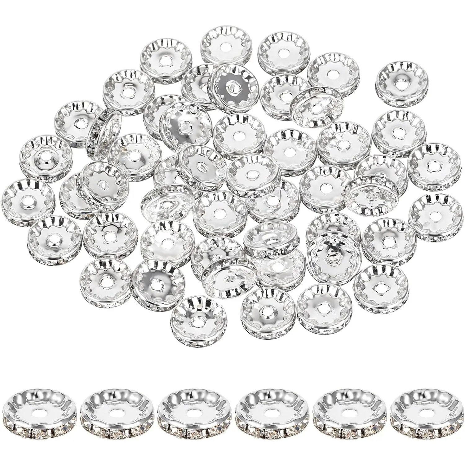 Rhinestone Beads for Pens Making, 100 count 12mm Bulk Beadable Spacer Beads Rhinestone Bead Glitter Wave   Bead for DIY Pens Bracelet  Making Craft Supplies(Style2)