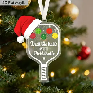 1pc Acrylic Pickleball Christmas Tree Topper, Santa Hat with Pickleball Paddle & Balls Design, Milky White Rope Transparent Acrylic Pendant, Christmas Gifts, Home Decor, Festive Christmas Decoration