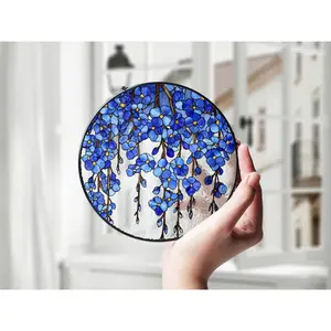 [Made in US]-Forget Me Not Glass Suncatcher with Name– Sympathy Gift for Miscarriage Mom, Memorial Window Hanging Decor