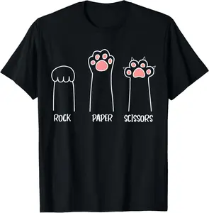 [100% Cotton] Rock Paper Scissors Hand Game Cute Paw Funny Cat T-Shirt gift for all streetwear
