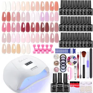 JEWHITENY Neutral Gel Nail Polish Kit/Set with U V Light, 27 Colors Sheer Transparent Popular Nude, Matte Glossy Top Base Coat DIY at Home, Nail Manicure Tools