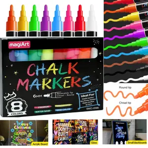 8-Color Window Chalk Markers for Cars Glass Washable, Wet Erasable Non-toxic Erasable Glass Pen, Water-based Ink Liquid Chalk Marker Pens with 6mm Reversible Bullet & Chisel Tip, Chalkboard Markers Car Window Paint Pen for Auto, Mirror, Poster