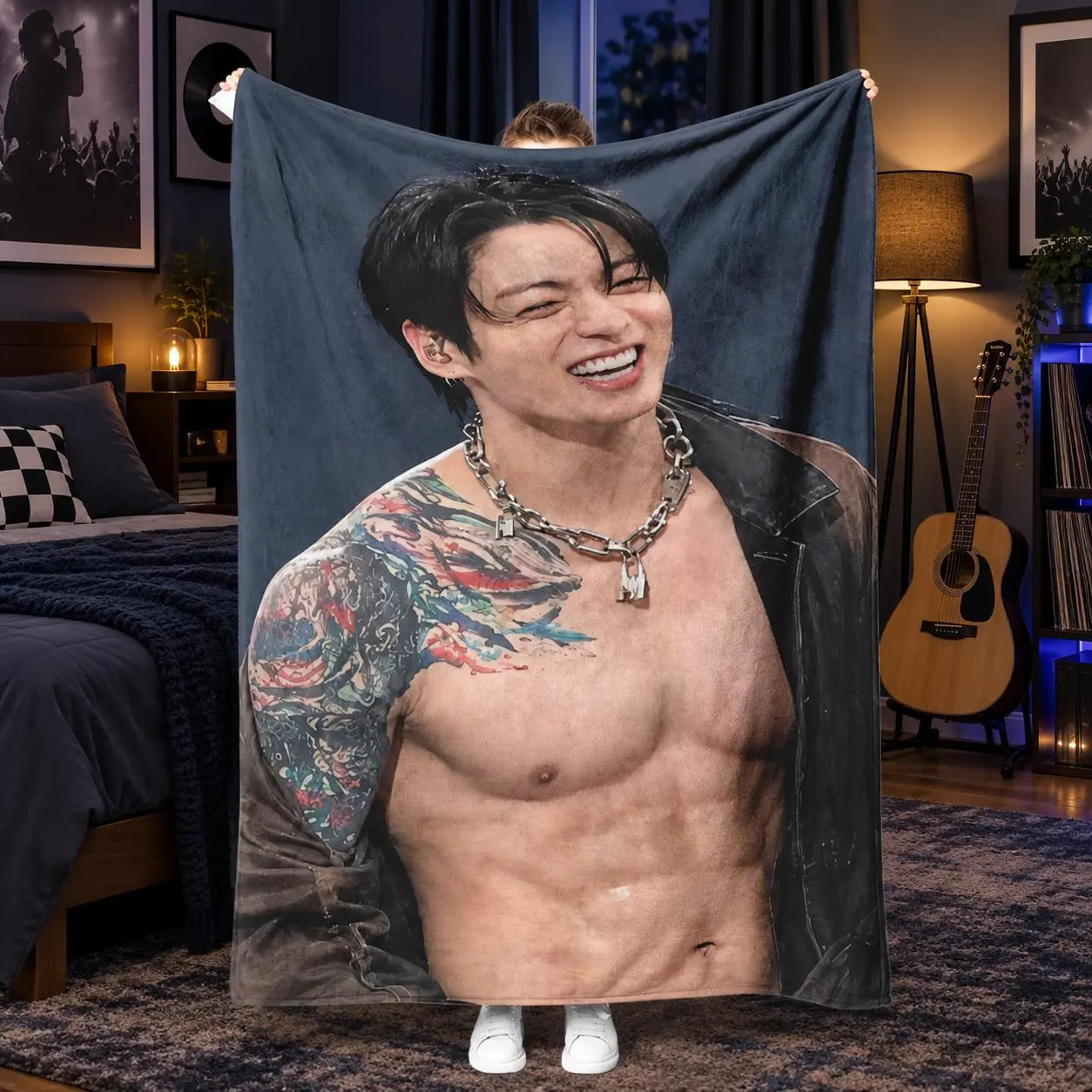 Jungk Kpop Fleece Blanket, Bangtan Inspired Soft Cozy Throw, Korean Pop Music Room Decor, BT21 Army Merch, Birthday Christmas Gift for Bangtan Fans