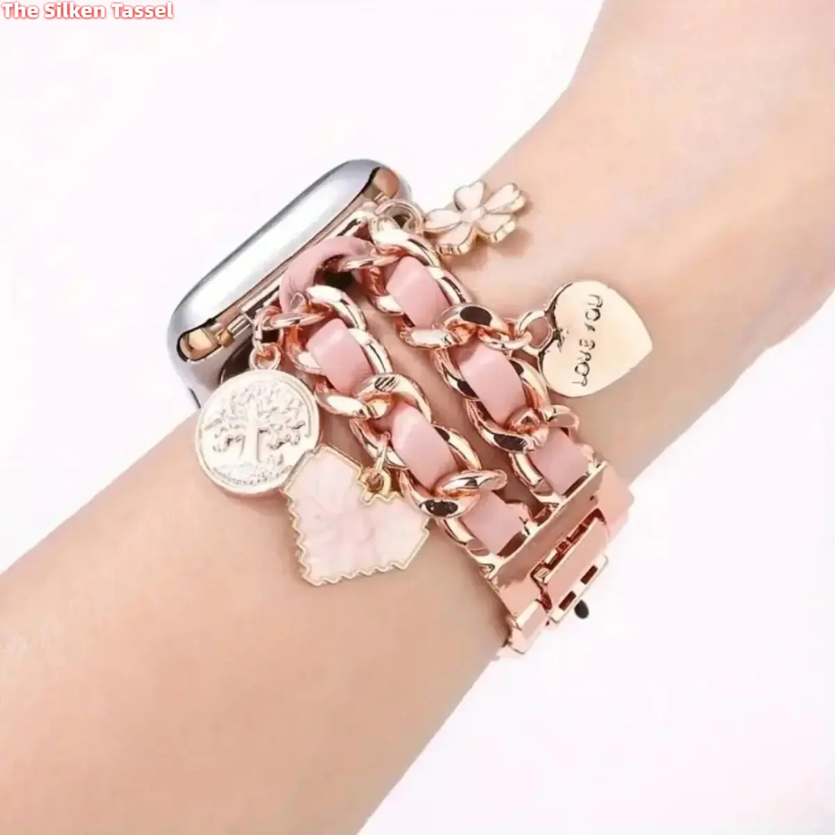 Women's Magnetic Adjustable Double-Row Chain Alloy-Leather Hybrid Smart Watch Band, 2026 Wearable Accessory - Compatible with Series & Ultra Models (38-49mm), Stylish Replacement Strap for Daily Wear, Back to School DIY Bag Accessories
