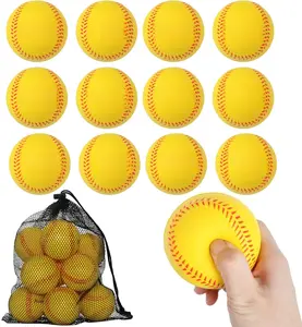 Baseballs 12 Pack Soft Baseballs with Mesh Bag for  Youth Teenager Players Safely  Hitting Indoor Outdoor Squishy Base Balls Yellow