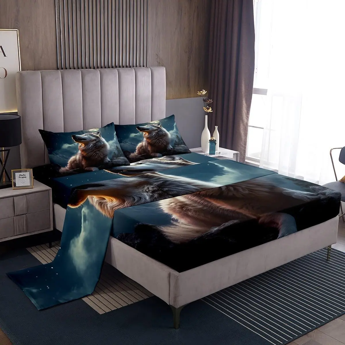 Wild Wolf Bedding Sheet Set - Animal Graphic Bedding Sets Collections, Deep-Pocket Fitted Sheet for Teens, All-Season Decorative Linens