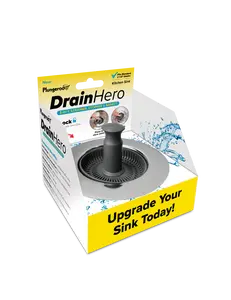 [Plungeroo Drain Hero] 3-in-1 Kitchen Sink Strainer Stopper Basket with Click Lock Seal Micro Perforations Superior Drain Protection Durable Stainless Steel Dishwasher Safe Sink Tool for Catching Food Particles Preventing Clogs and Blocking Odors