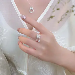Unisex Adjustable-Size Open-Fit Index Finger Ring for Women, Lily of the Valley Silk Hollow Motif, Butterfly Flower Design, Artificial Gemstone Jewelry for Daily Wear & Fashion Matching
