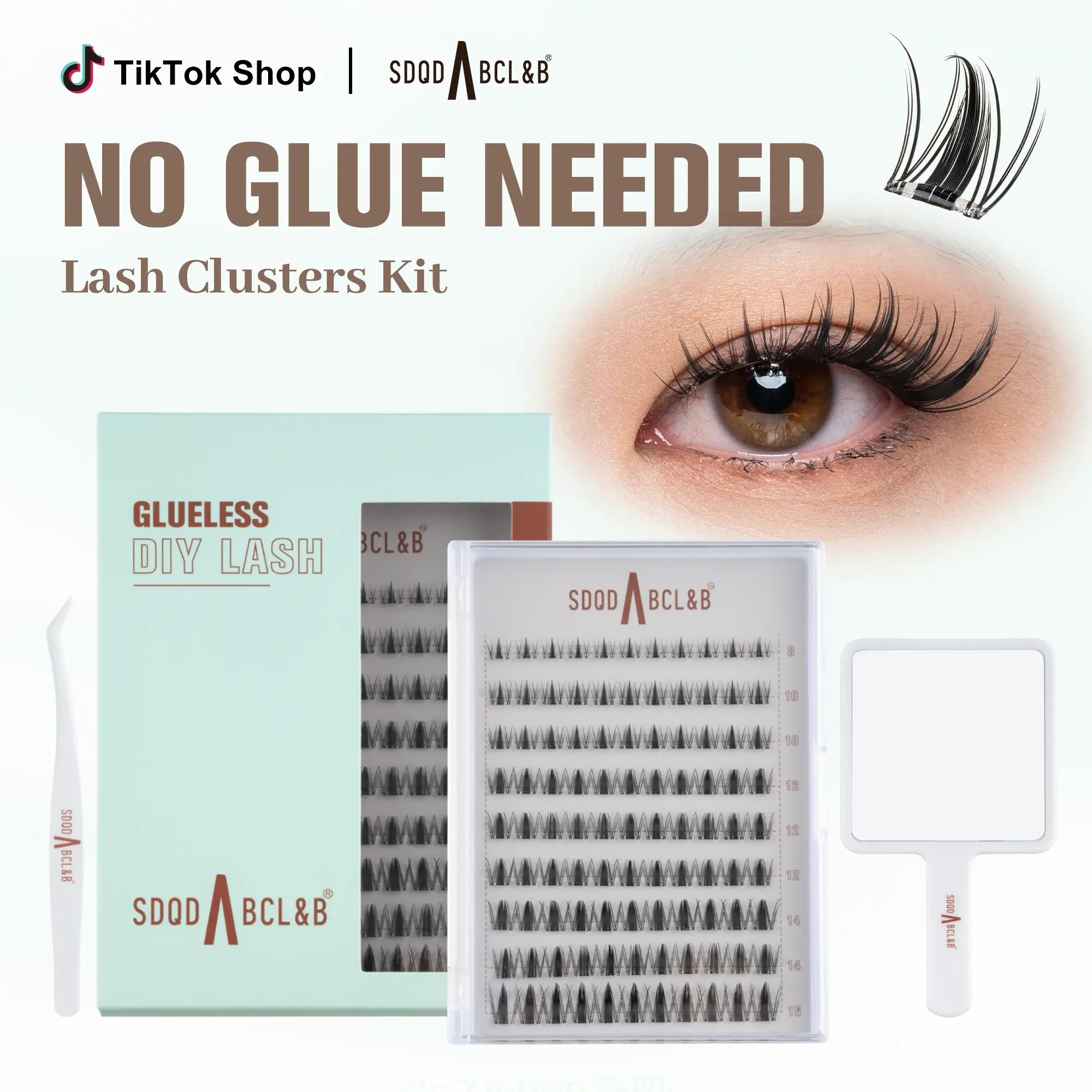 [Wildcat] No glue lash kit: jelly-coated base, self-adhesive individual lashes with tweezers and handheld mirror; D-curl individual lashes, 8–16 mm; easy press-on lashes; beginner-friendly, lightweight, comfortable false eyelashes. home makeup gift