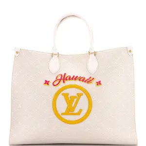 Pre-owned Louis Vuitton Canvas Plain, Jacquard Tote Bags REBAG OnTheGo Tote Limited Edition Cities Monogram Jacquard and Tuffetage Canvas GM by Rebag