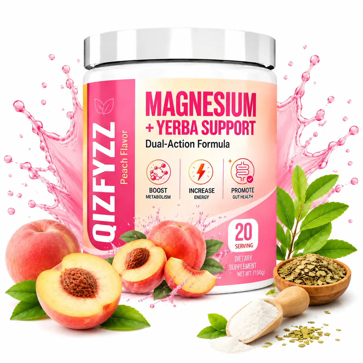 Natural Dietary Magnesium Berberine Powder Drink Mix - with Chromium, 5-HTP, Yerba Mate, FOS Prebiotic Fiber - Sugar-Free, Vegan, Non-GMO Supplement for Energy Metabolism & Gut Health, Strawberry Açaí, 20 Servings