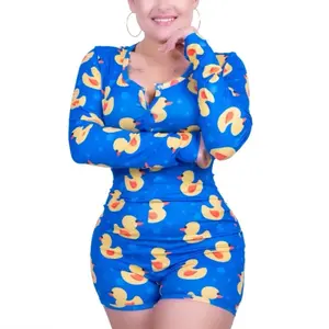 Blue and yellow rubber duck onesie Cotton Comfort Stretchy Pajamas Womenswear Breathable Lightweight Loose prettygirlloungeset womenswear pajama lady homewear