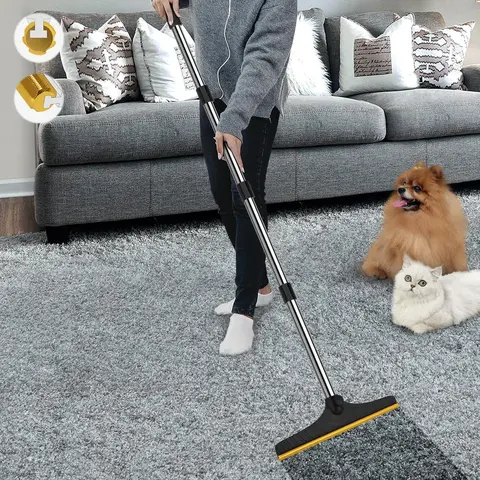 Pet Hair Removal Broom, 1 Count Reusable Carpet Rake with 60'' Long Handle, Lint Remover Scraper for Carpets, Rugs, Mats, Couch Cleaning