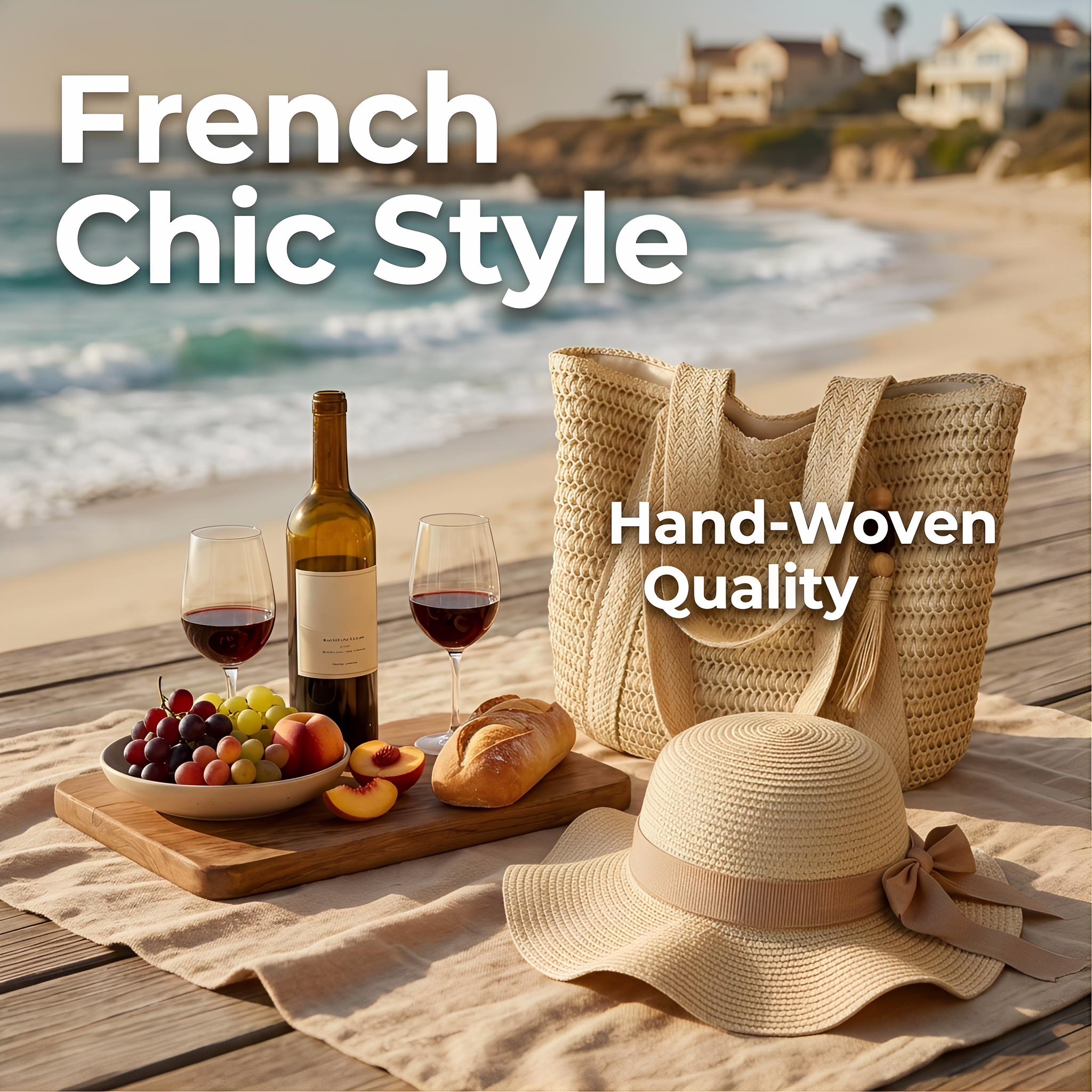 [Summer Limited Edition] Free Sun Hat with Bag Purchase! Women’s Handmade Straw Tote Bag + Foldable Sun Hat Set, Large-Capacity Handwoven Beach Bag for Summer Vacation #summerwins