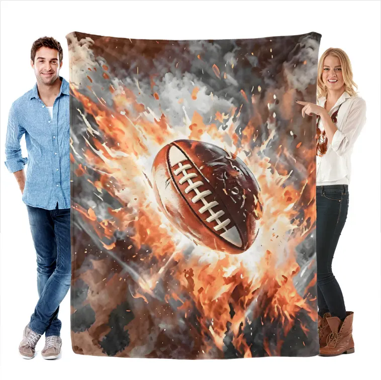 Soft Lightweight Flannel Throw Blanket - Multi-Size, Vivid Fire Football Print, Modern Home Decor Blanket for Bed, Sofa (Home & Travel All-Season Use)
