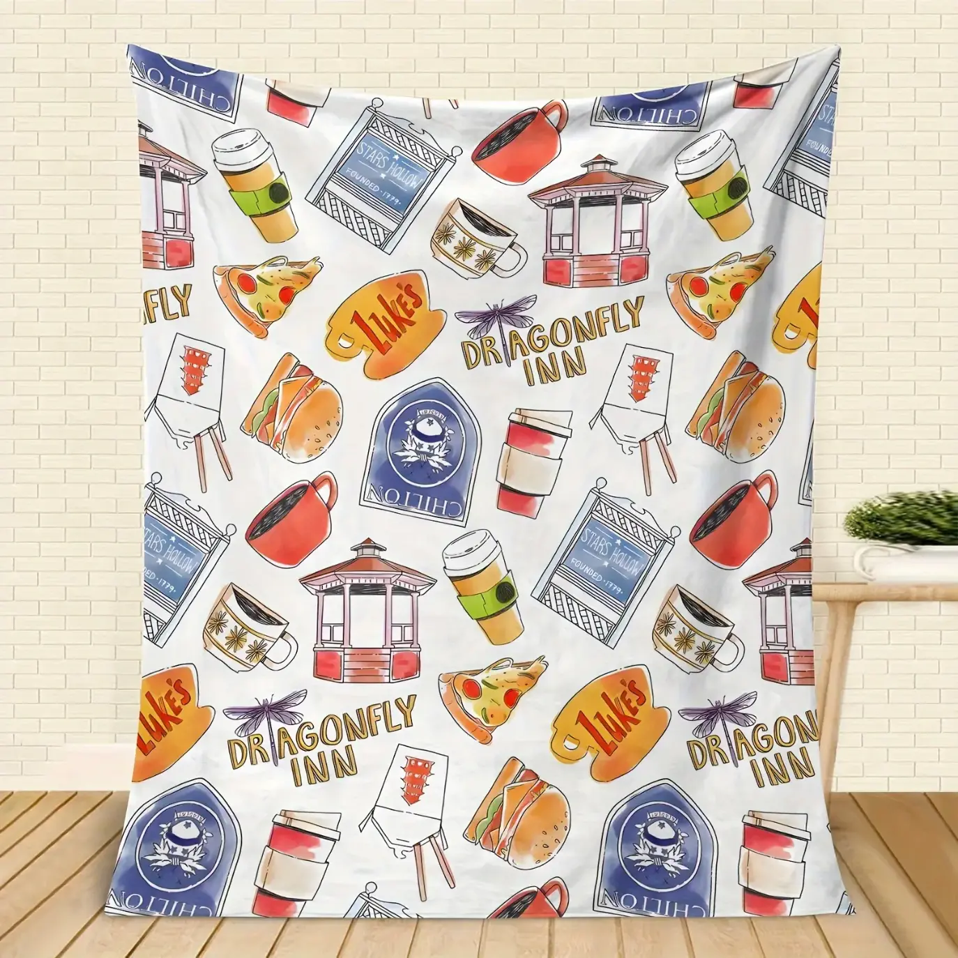 Gilmore Girls Dragonfly Inn Inspired Throw Blanket, Cozy Coffee Shop Pattern Soft Plush Bed Blanket for Couch Sofa Bedroom Decor, Lightweight Warm Home Blanket Gift for Fans, Teens and Adults