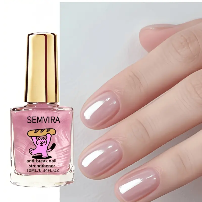 10ml Sheer Jelly Pink Nail Strengthener Polish – Natural Glass Shine Finish, Anti-Break Nail Hardener Treatment, Quick Dry Long-Lasting Baby Pink Manicure Color