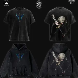 Devil May Cry T-Shirt Vergil Yamato Dark Slayer Vintage Washed Oversized Hoodie Hack and Slash Gaming Graphic Tee Faded Katana Edgy Streetwear Y2K Merch Gift For Game Fan Clothes IWW