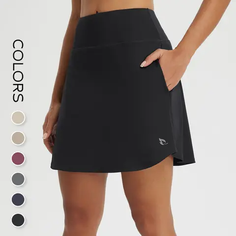 BALEAF Women's 18" Uneven Cut Designer High Waisted Silk-like Polyester Skorts for Tennis Golf Pickleball  with Liner Shorts and Pockets, Quick Dry Comfy UPF 50+ Sun Protection Active Skirts for Running Gym Travel Outdoor Casual Daily Wear Multi-Purpose t