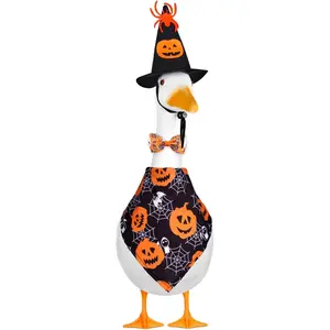 3Pcs Halloween Porch Goose Outfit Thanksgiving Lawn Goose Clothes with Scraf Bow Tie Hat for 23" /17'' Cement Statue Outdoor Patio Yard Lawn Art Decoration Holiday Porch Goose Outfit Set