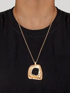 Fashion Silver Gold Asymmetric Hollow Square Pendant Necklace, Boho Style Geometric Design, Perfect for Daily Wear, Women's Jewelry
