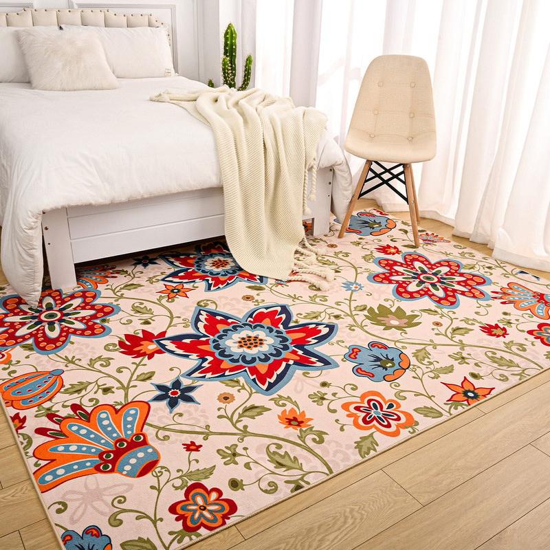 YJ.GWL Vintage Area Rugs Soft Fluffy Floral Rug Carpet for Bedroom Indoor Living Room Home Decor, 4x6ft/5x7ft Light Camel