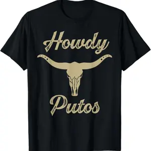 🤠Howdy Putos Bull Skull Graphic Tee, Country Cowboy Western Shirt for Men & Women, Classic Round Neck Birthday Tee, Retro USA Style Short Sleeve, Vintage Streetwear Top, Y2K Aesthetic, Oversized Casual Graphic Tee, Trendy Fan & Enthusiast Appare