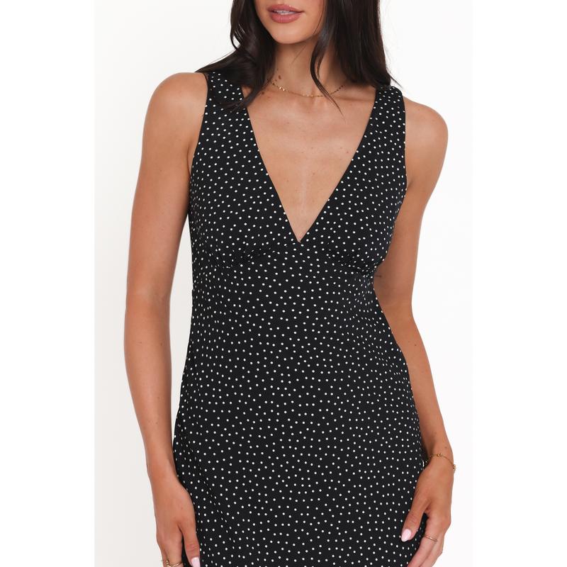 Mirae Maxi Dress - Black Polka Dot