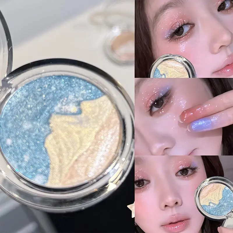 3-Color Highlighting Powder With Pearlescent Shimmer, Long-Lasting Radiance, High Color Pay-Off For Facial Brightening