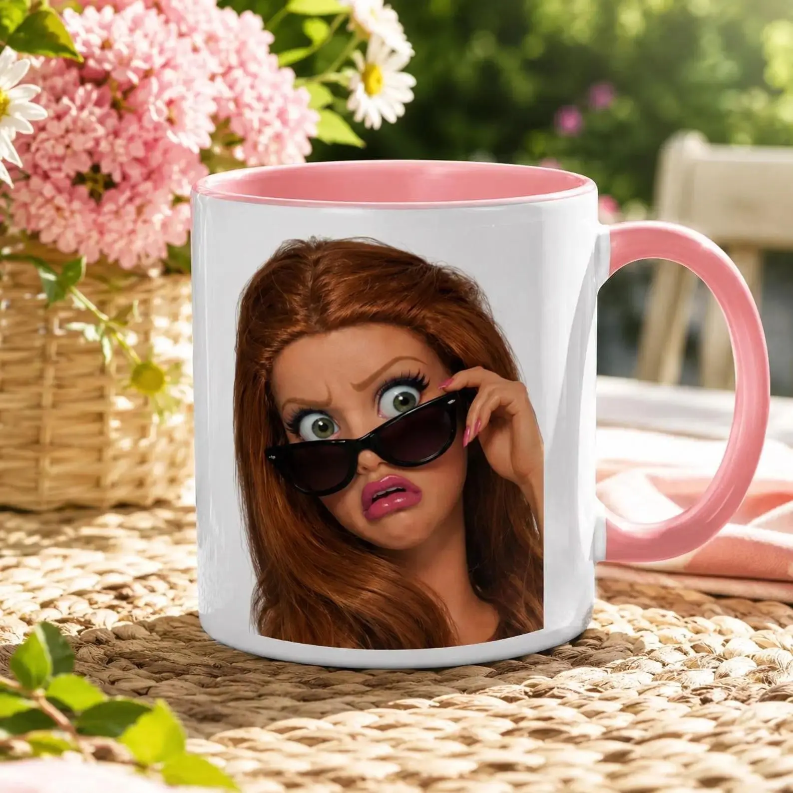 Ceramic Printed 11oz Funny Mug - Disgusted Doll Cheeky Face, Sarcastic Reaction Drinkware, Multi-Size Cheeky Humor Gift for Colleagues or Office Parties