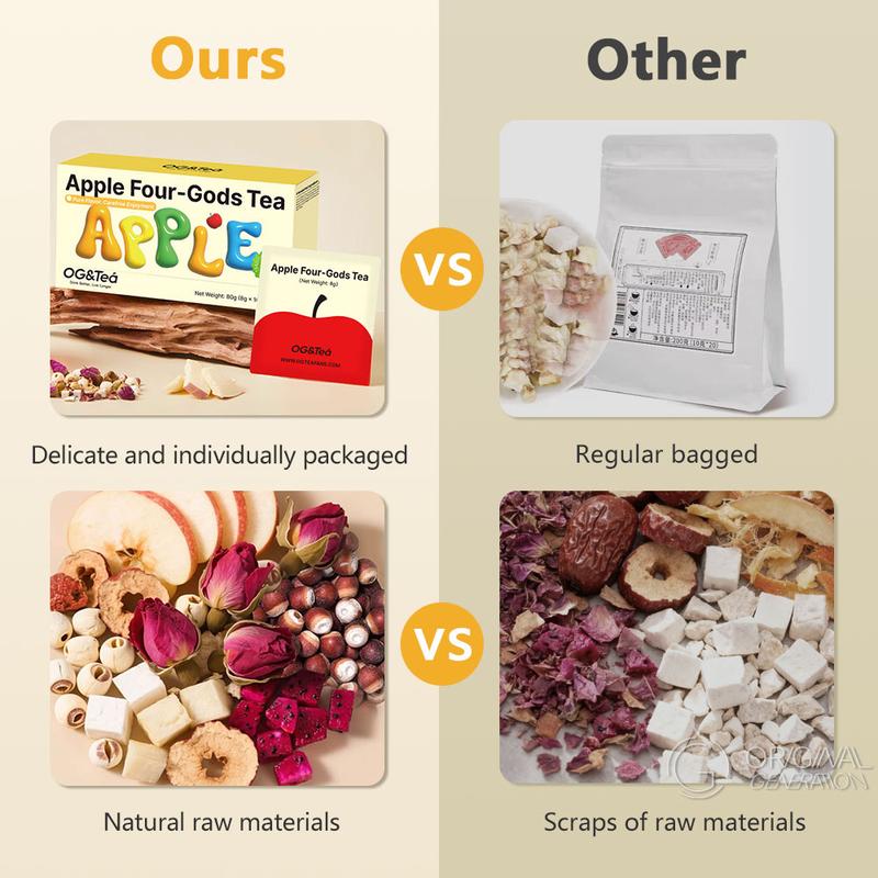 Apple Four God Tea 80g (8g x 10 packs) With Lotus Seed, Pear, Apple, Rose, Chinese Yam, Poria Cocos, Gorgon Fruit, Dragon Fruit, Hawthorn