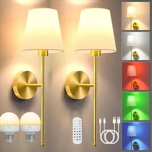 Wireless Battery Powered Wall Lamp, Remote Control Bedroom Light, Vintage Industrial Style, Rechargeable Multi-Color Bulb, Adjustable Dimmable