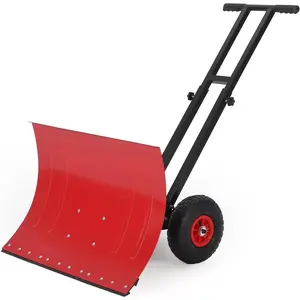 Snow Shovel with Wide Blade, Heavy Duty Rolling Snow Pusher Shovel with Adjustable Handle and 5-Position Angled Blade for Driveway, Doorway
