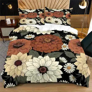 Boho Floral Pattern Duvet Cover Set, Complete Set, Soft And Durable Bedding Set, Contains 1 Duvet Cover And 1 Or 2 Pillowcases, Daily Holiday Birthday Gift Bedroom Decoration For Kids And Adults