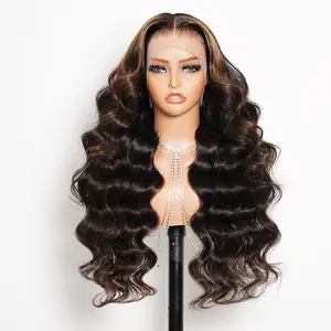 Megalook 1BP30 Color 13x4 HD Highlight Human Hair Body Wave Ombre Lace Front Wig Brazilian Honey Blonde Colored 30 Inch Pre Cut and Pre Plucked 5x6 Lace Closure Wig for Women