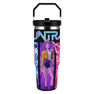 HUNTR/X Neon Stage 30oz Insulated Tumbler with Handle Dual Lid & Handle Leakproof Stainless Steel Car Cup Fan Essential for K-POP Fans