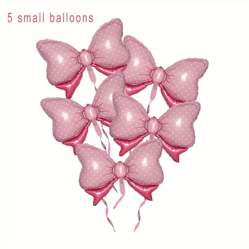 5-Piece Small Bow Foil Balloons Set, Charming Bow Design Polka Dot Candy Color Bows Aluminum Film Balloons, Wedding Birthday Party Decorations, Party Supplies