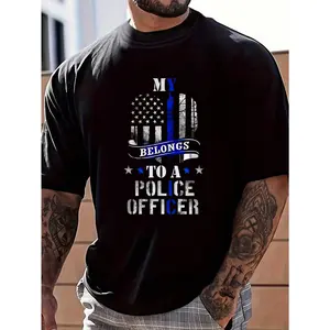 100% Cotton My Heart Belongs To A Police Officer Law Enforcement T-Shirt T-Shirt Women's Men's Graphic Tee Crew Neck summer vacation Tops