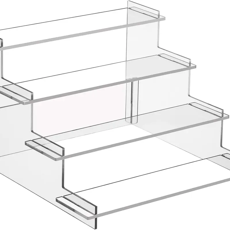 4 Tier Acrylic Display Risers, Perfume Organizer Stand, Cupcake Stand Holder, Clear Shelf Risers for Display Stands for Funko POP Figure, Dessert Shelves for Party, Decoration