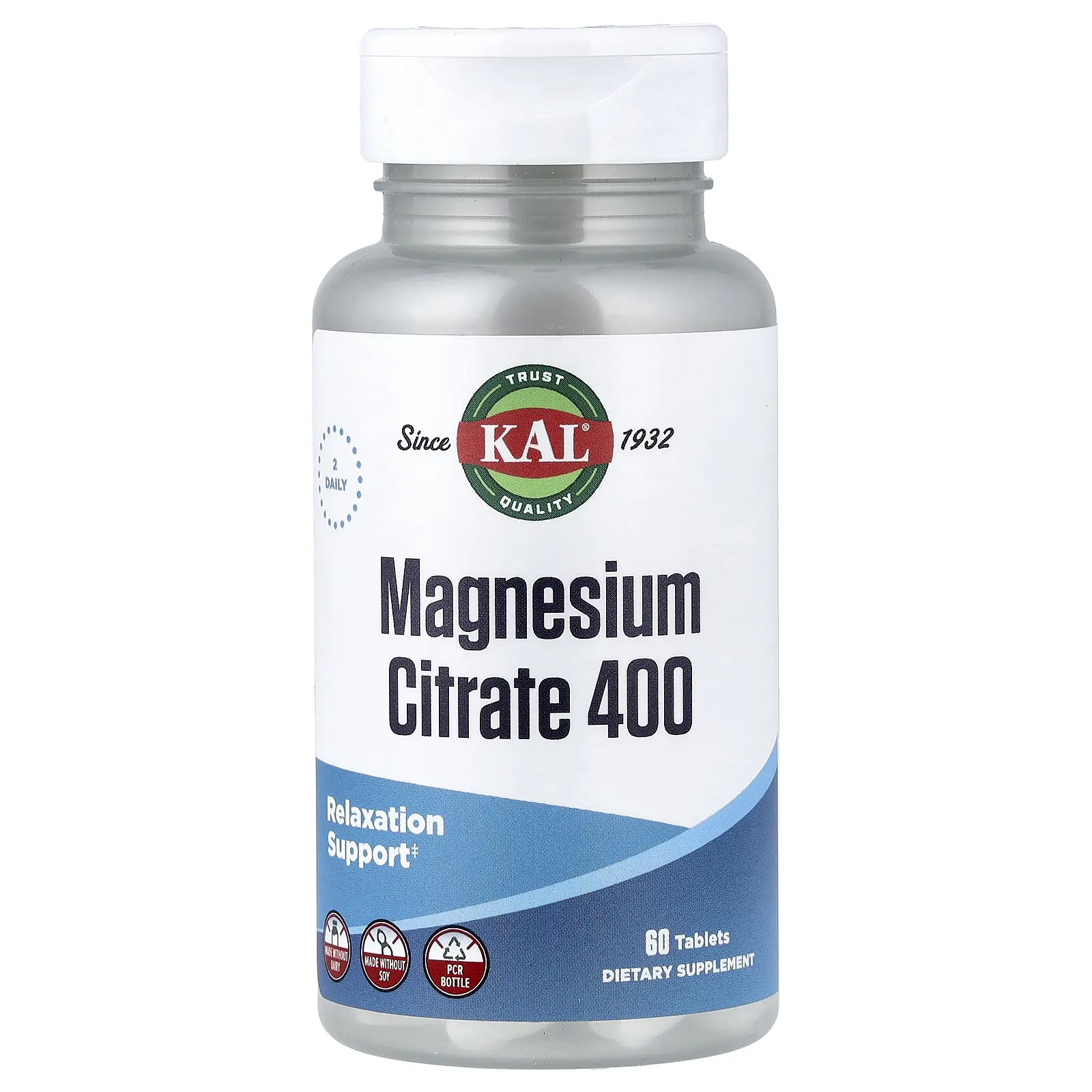 KAL Magnesium Citrate 400, 60 Tablets (200 mg per Tablet)