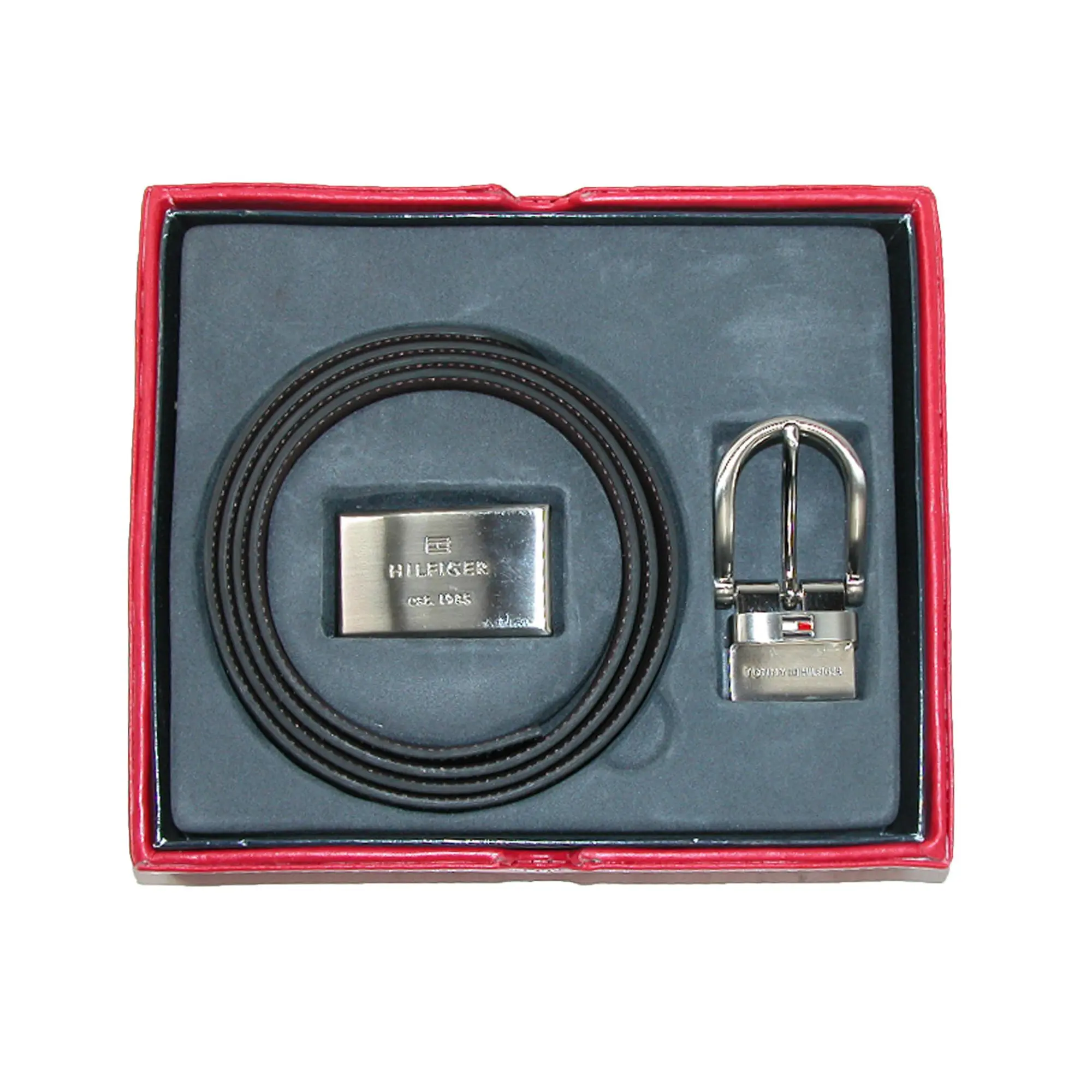 Tommy Hilfiger Men's Reversible 1-inch Leather Belt and Buckles Gift Set, Casual And Jean Belts, Plaque, One Size